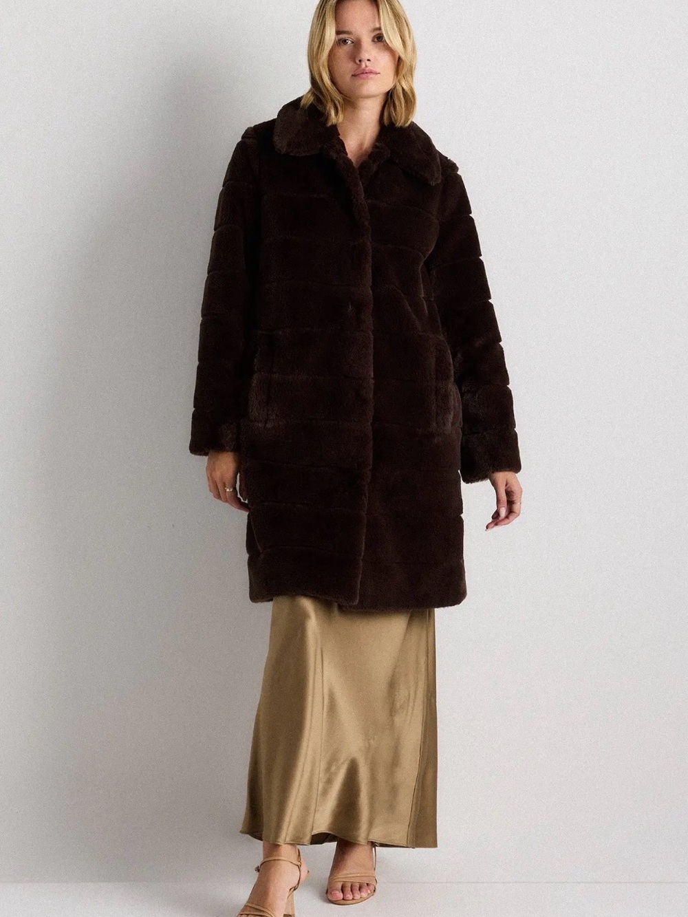 Quince Faux Fur Long Coat Coffee Bean Brown